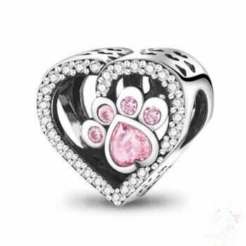 Pink Heart Paw Beads Charm